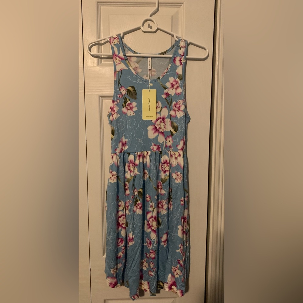 Sky Blue, Pink and White Floral  Sundress